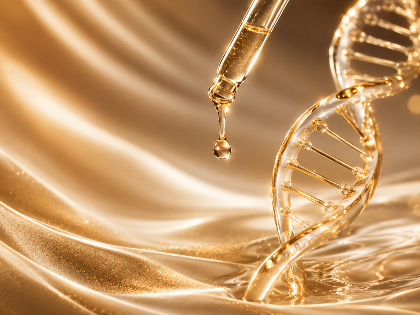 Golden serum droplet and molecular-inspired editorial composition
