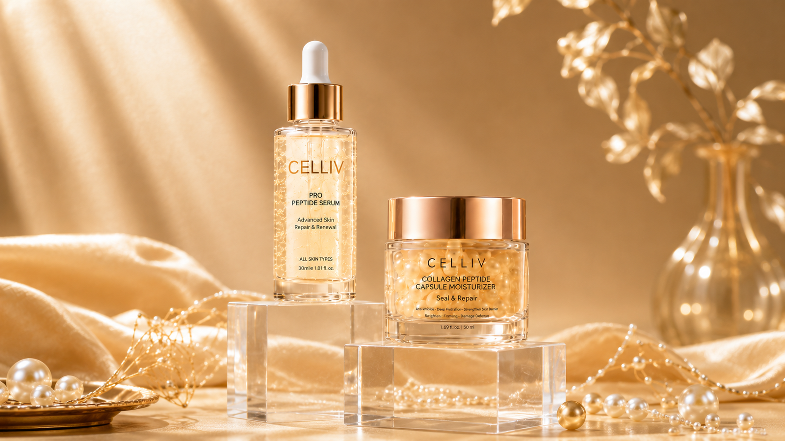 CELLIV serum and moisturizer displayed together