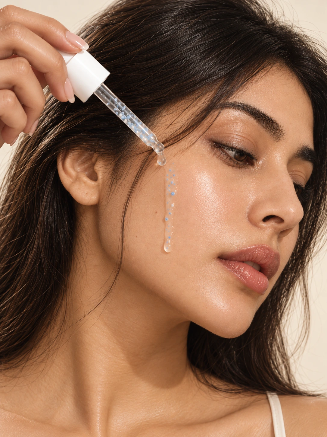 Model applying Copper Multi-Peptide Lifting Ampoule serum