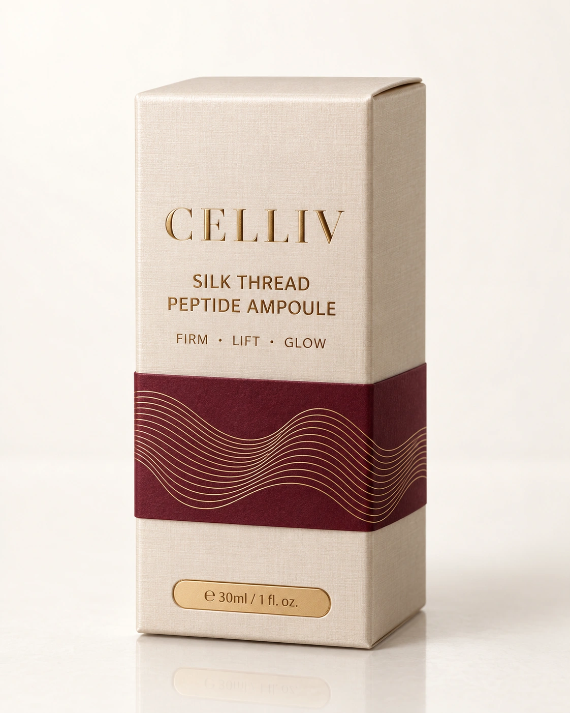 CELLIV Silk Thread Ampoule ivory and burgundy packaging
