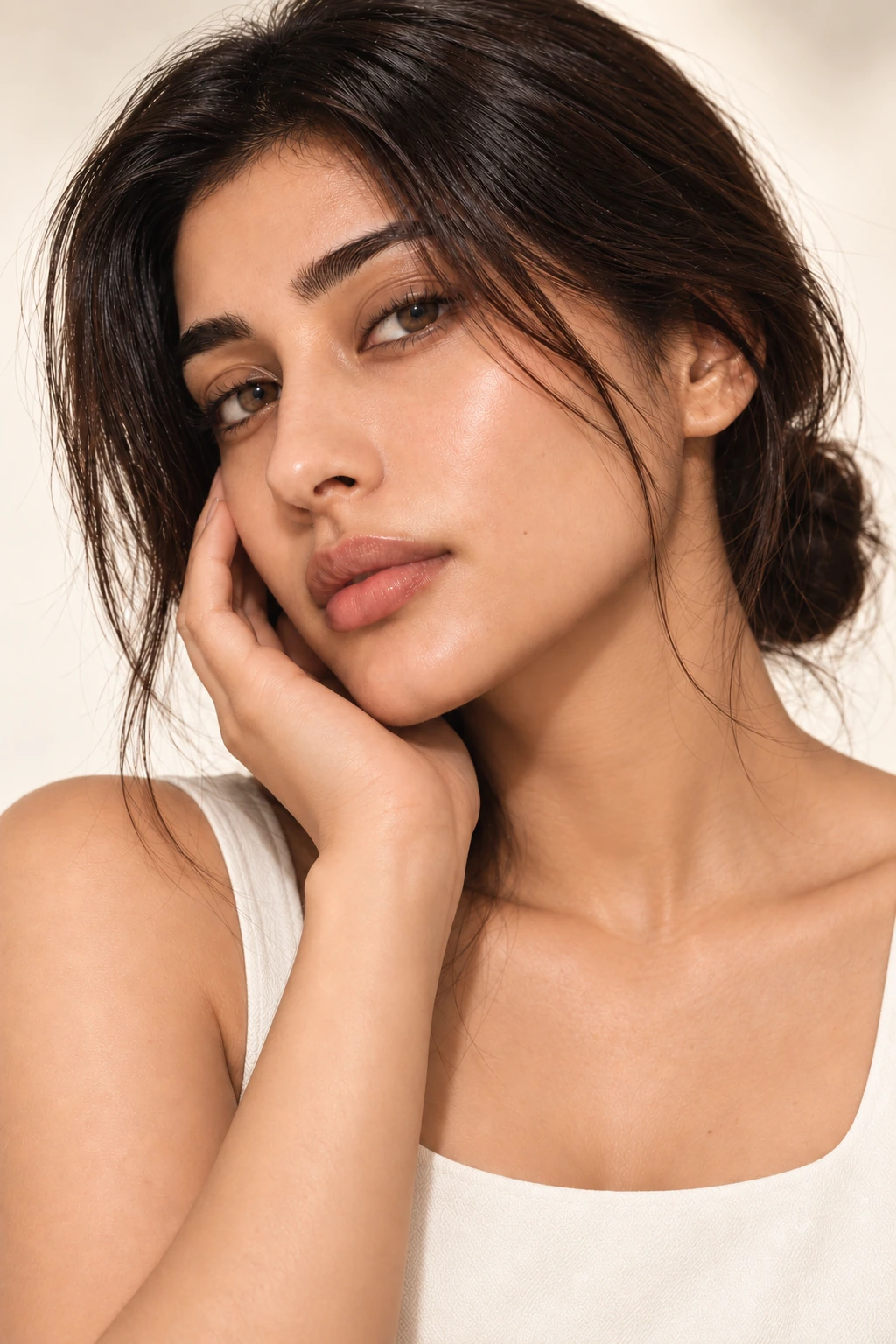 Close-up portrait of a model with radiant skin